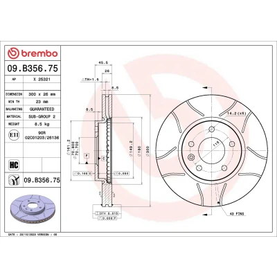 Abbildung von BREMBO Bremsscheibe OPEL: Astra J Sports Tourer, Zafira C Schrägheck, CHEVROLET: Cruze Limousine, Orlando, Schrägheck 09.B356.75