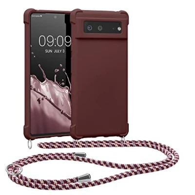 Abbildung von kwmobile Necklace Case kompatibel mit Google Pixel 6 Hülle Cover Kordel zum Umhängen Silikon Schutzhülle Bordeaux Violett