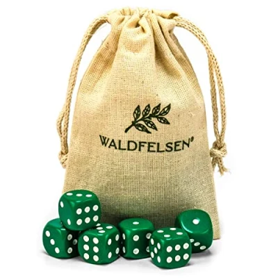 Abbildung von Waldfelsen 6, 12, 20, 30 oder 50 hochqualitative Würfel Standardgröße 16 mm Acrylwürfel Knobel Spielwürfel Dice 6 seitig sechsseitig Spielzubehör Set mit Stoffbeutel (Grün, Stück)