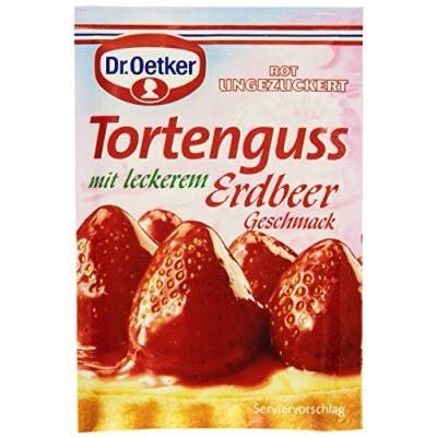 Abbildung von Dr. Oetker Tortenguss Erdbeer, 3 x 12,5 g, festigender Guss mit Erdbeeren Geschmack, für Obstkuchen &amp; Torten, schnelles und einfaches Anrühren
