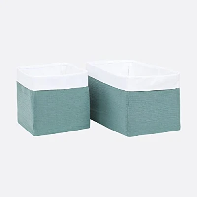 Abbildung von KraftKids Stoff Körbchen in Musselin nilblau, Aufbewahrungskorb für Kinderzimmer, Aufbewahrungsbox fürs Bad, Größe 20 x 33 cm