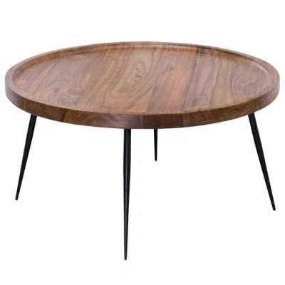 Abbildung von FINEBUY Couchtisch FB51040 (75x39x75 cm Sheesham Massivholz Metall Rund Modern), Kleiner Wohnzimmertisch, Sofatisch Kaffeetisch