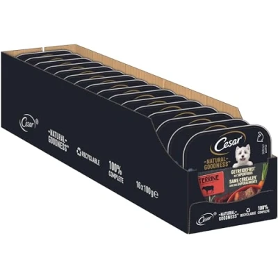 Abbildung von Cesar NATURAL GOODNESS Premium Hunde Nassfutter in der Schale Terrine Getreidefrei Superfoods mit Rind 16x100g
