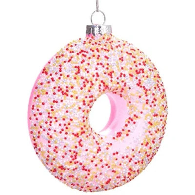 Abbildung von BRUBAKER Donut mit Streuseln Rosa Handbemalte Weihnachtskugel aus Glas Mundgeblasener Christbaumschmuck Figuren lustig Deko Anhänger Baumkugel 10 cm