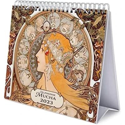 Abbildung von Grupo Erik Tischkalender 2023 Alphonse Mucha Kalender Quer Format zum Aufstellen FSC zertifiziert Offizielle Lizenz
