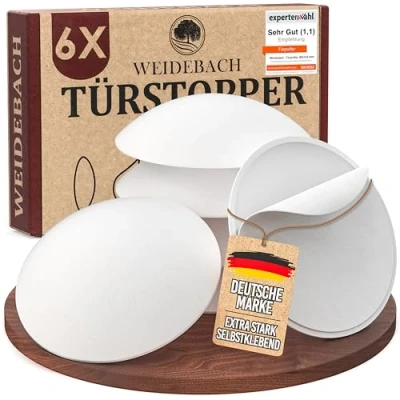 Abbildung von WEIDEBACH® 6x dezente Türstopper Wand, weiße Türpuffer, 40x9 mm Wand selbstklebend, Elastikpuffer für jede Oberfläche, Gummistopper, Türpuffer Puffer