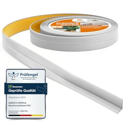Abbildung von Quest Weichsockelleiste Selbstklebend, Knickleiste, Abschlussleiste für Küche, Badezimmer Dichtungsband PVC, Flexibel, Dicht, Dekorativ 10 mm x 5 Meter, Hellgrau