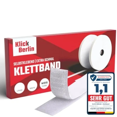 Abbildung von Klick Berlin Klettband Selbstklebend Schmal 2 cm x 12 m Klett Klebeband klebt auf vielen Flächen Klettverschluss 20 mm breit, Meter lang