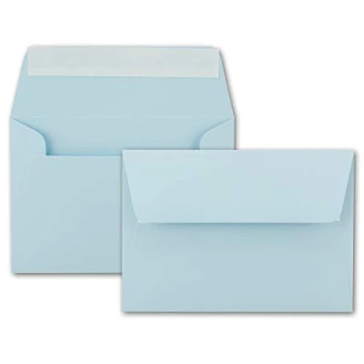 Abbildung von 25x Brief Umschläge B6 Hellblau 12,5 x 17,5 cm Haftklebung 120 g/m² breite edle Verschluss Lasche hochwertige Einladungs