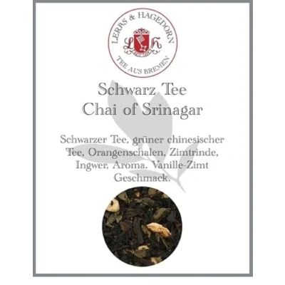 Abbildung von Lerbs &amp; Hagedorn, Schwarz Tee Chai of Srinagar Vanille Zimt Geschmack 250g (Ca. 20 Liter) Orangenschalen, Zimtrinde
