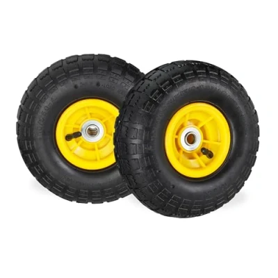 Abbildung von Relaxdays 2X Sackkarrenrad 4.1/3.5 4, luftbereifte Ersatzräder f. Bollerwagen, 16mm Achse, 136kg, 260x85mm, schwarz gelb