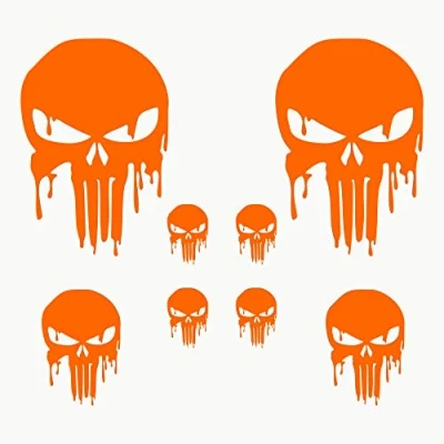 Abbildung von AUTODOMY Schädel Skull Geschmolzen Aufkleber Paket 8 Stück Punisher für Auto oder Motorrad (Orange)