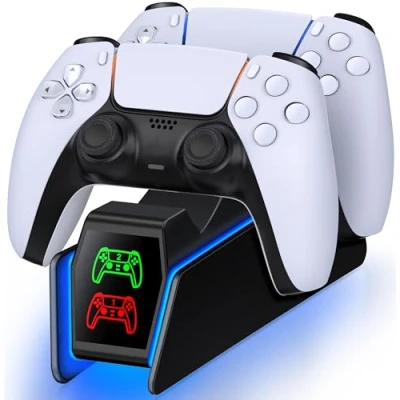 Abbildung von GAMSINGY PS5 Controller Ladestation, Zubehörsets Ladestation für Dualsense Wireless/Edge Controller, Playstation 5 Zubehör mit 2Std Schnelllade/RGB Licht