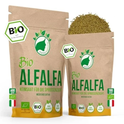 Abbildung von NanaNatura&#039;s Bio Alfalfa Sprossen Samen 600g VORTEILSPACK Keimfähige Alfalfasamen zur Sprossenzucht Microgreens fürs Sprossenglas geprüft &amp; abgefüllt in Deutschland