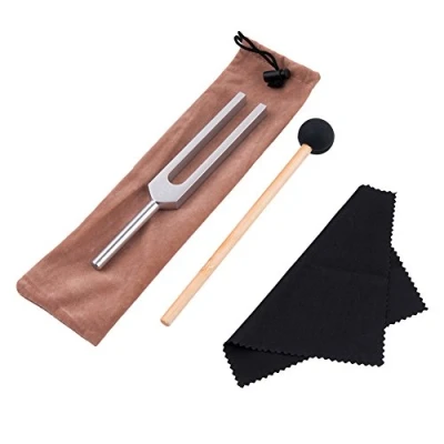 Abbildung von Stimmgabel, 528 Hz Stimmgabel mit Silikonhammer und Reinigungstuch Solfeggio für DNA Reparatur Heilung perfekte Musikinstrument (528HZ,Silber)