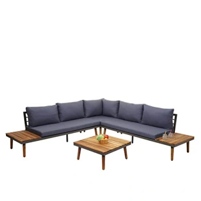 Abbildung von Mendler Garten Garnitur HWC E97, Sitzgruppe Lounge Set Sofa, Akazie Holz MVG Zertifiziert, grau