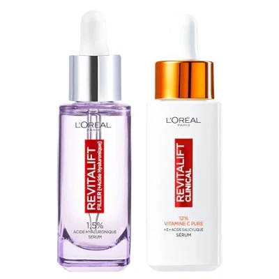 Abbildung von L&#039;Oréal Paris Set Revitalift Filler Anti Falten Serum Hyaluronsäure 30 ml + Clinical für einen leuchtenden Teint, Vitamin C,