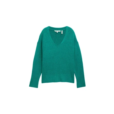 Abbildung von TOM Tailor Denim MIT Vausschnitt Strickpullover, Damen, Größe: XL, Jade green melange