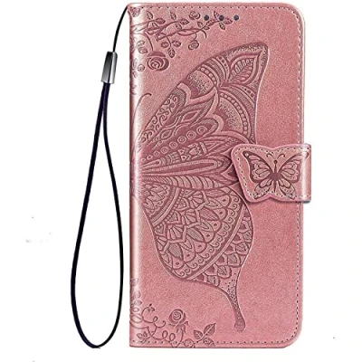 Abbildung von TEYYOS Schmetterling Flip Folio Hülle für Xiaomi 13T/Xiaomi 13T Pro, Schutzhülle PU/TPU Leder Klapptasche Handytasche mit Kartenfächer, Handyhülle Rose Gold