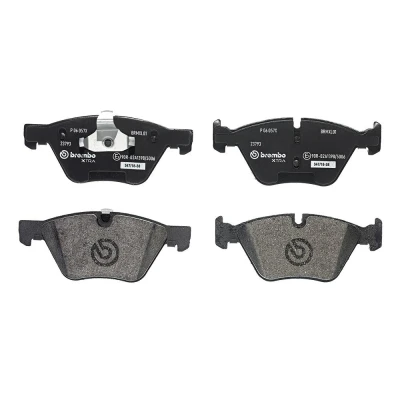 Abbildung von BREMBO P 06 057X Bremsbelagsatz für Verschleißwarnanzeiger vorbereitet mit Anti Quietsch Blech, Kolbenclip ohne Zubehör BMW: 5 Limousine