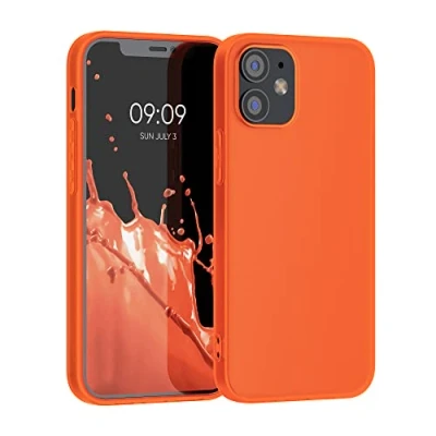 Abbildung von kwmobile Hülle kompatibel mit Apple iPhone 12 / Pro weiches TPU Silikon Case Cover geeignet für kabelloses Laden Neon Orange