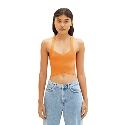 Abbildung von TOM TAILOR Denim Damen 1036516 Braclette Top, 31684 Bright Mango Orange, S