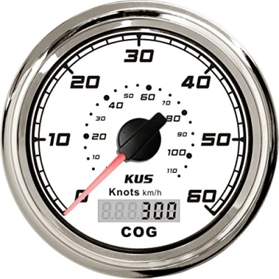 Abbildung von KUS GPS Geschwindigkeitsmesser 60 Knots mit Hintergrundbeleuchtung für Bootsyachten 85 mm 12 V/24 V (weiß)