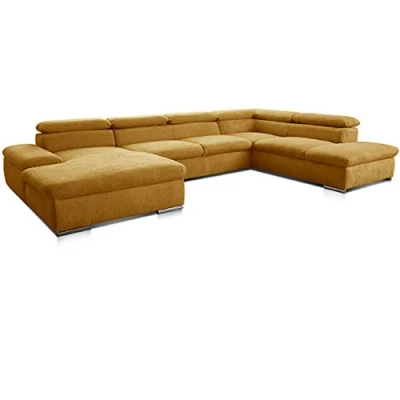 Abbildung von Cavadore Wohnlandschaft Alkatraz im modernen Design / U Form mit Longchair links und Ottomane rechts Inkl. Kopfteilverstellung 350 x 73 226 Gelb