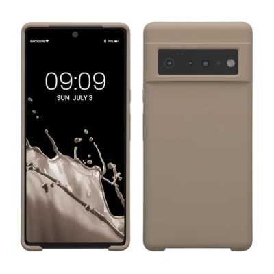Abbildung von kwmobile Hülle kompatibel mit Google Pixel 6 Pro Silikon Handy Case Handyhülle weiche Oberfläche kabelloses Laden Taupe