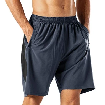 Abbildung von HMIYA Herren Sport Shorts Schnell Trocknend Kurze Hose mit Reißverschlusstasch (Grau,3XL)