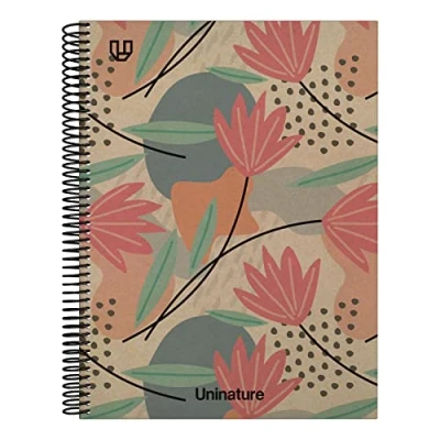 Abbildung von Unipapel Notizbuch A4, 100% recycelt, Kraftpapier, 80 Blatt, kariert 4 x 4, 90 g, Blumen, FSC Hardcover, Uninature Design