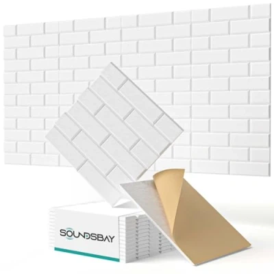 Abbildung von Soundsbay Akustikplatten selbstklebend 12 Stück, schalldämmung Schallschutz Wand hoher Dichte Ziegeltyp Schallschutzplatten für Akustische Behandlung und Wanddekoration 30x30x0.9cm (Weiß)