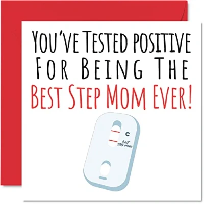 Abbildung von Lustige Muttertagskarten für Stiefmutter Postive Best Step Mom Ever Witz Karte von Tochter Sohn, Geburtstagsgeschenke, 14 x cm Muttertag Grußkarten Geschenk