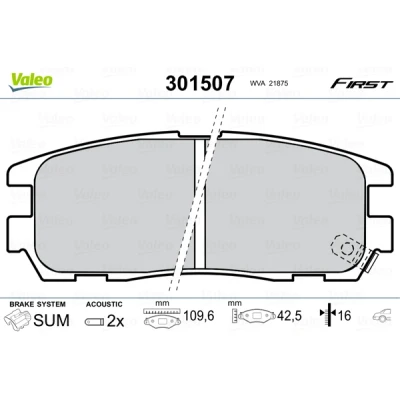 Abbildung von VALEO 301507 Bremsbelagsatz FIRST Hinterachse inkl. Verschleißwarnkontakt ohne Anti Quietsch Blech OPEL: Frontera B SUV, A SUV