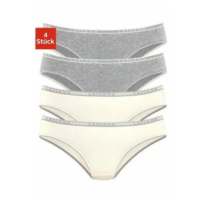 Abbildung von Lascana 4 PACK Slip, Damen, Größe: 44/46, Grau meliert/creme