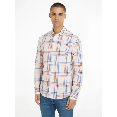 Abbildung von Tommy Jeans Poplin Check Shirt Hemd, Herren, Größe: 50, Ancient white