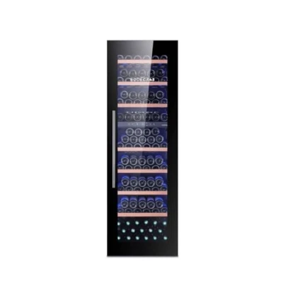 Abbildung von BODEGA43 100 Großer Einbau Weinkühlschrank Weinklimaschrank mit 2 Zonen Flaschen, geringer Energieverbrauch 161 kWh, Kompressorkühlung &amp; 7 ausschiebbare Auflageflächen aus Birkenholz