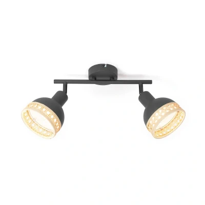 Abbildung von Lindby Lonnaris Strahler, Rattan, schwarz, 2 fl.