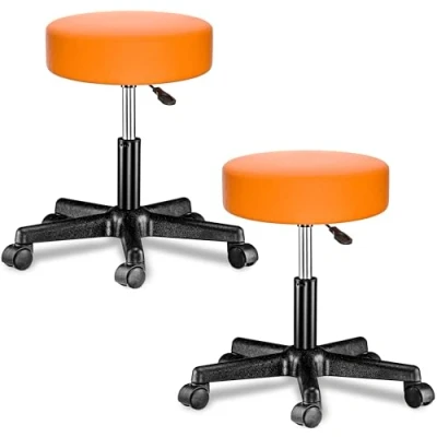 Abbildung von Casaria® Rollhocker Höhenverstellbar 2er Set 10cm Polsterung 46 60cm Höhe 360 Drehbar Ø35cm Rund Rollen Bürohocker Drehhocker Arbeitshocker Stuhl Orange