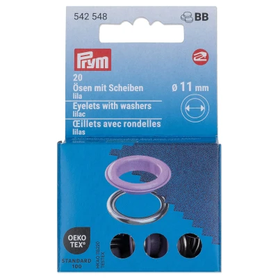 Abbildung von Prym 542548 542542 Ösen mit Scheiben, rot/silberfarbig, vearbeitbar dem Vario Creative Tool, lila, Ø 11 mm, 20