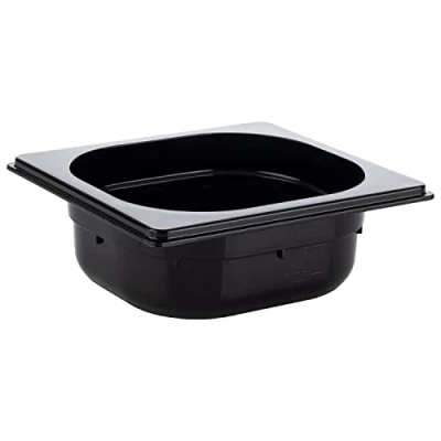 Abbildung von APS 82076 GN 1/6 Behälter, Gastronormbehälter aus Polycarbonat, Abmessungen 160 x 160mm/Höhe 65 mm/Volumen 1 Liter, schwarz