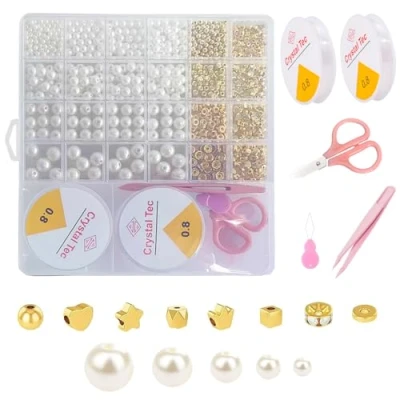 Abbildung von EUZUXU Perlen Weiß, zum Auffädeln Erwachsene für DIY Set, Perlenset Weihnachten Partys Ostern Feiertage Kinder Bracelet Making Kit (24)