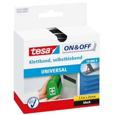 Abbildung von tesa Klett Klebeband ON &amp; OFF extra Strong Klettband (Packung, 1 St) selbstklebendes stark schwarz 2,5 m : 20 mm