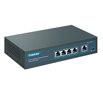 Abbildung von YuanLey 5 Port Gigabit PoE Switch with 4 PoE, 802.3af/at 78W Eingebaute Leistung, Lüfterloses, Nicht Verwaltetes Plug &amp; Play
