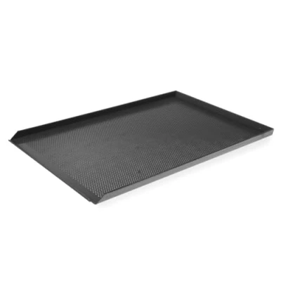 Abbildung von HENDI Blech, Gelocht, lochbackblech, lochblech, Teflon™ Antihaftbeschichtung. mit 3 Aufkantungen, 600x400mm, Aluminium
