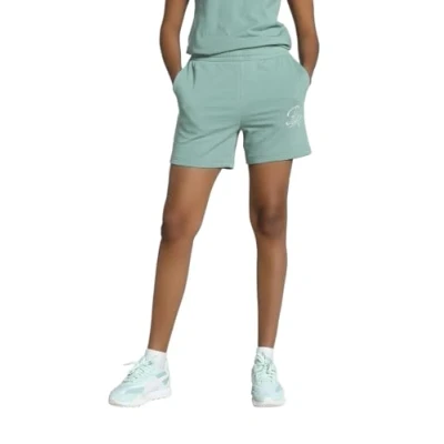 Abbildung von Puma ESS SCRIPT 5&quot;Hochgeschnittene Shorts Damen Mit Print Green Moon Größe: XL