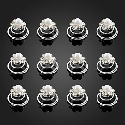 Abbildung von showll weiß Haarspiralen Haarspinnen,12 Stück Perlen Curlies Brauthaarschmuck Blumen aus und Strass, Hochzeit Brautschmuck Braut Haarschmuck Haarklammer