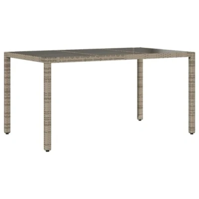 Abbildung von vidaXL Gartentisch mit Glasplatte, Esstisch Stahlrahmen, Beistelltisch für Terrasse Garten, Tisch Gartenmöbel, Grau Poly Rattan