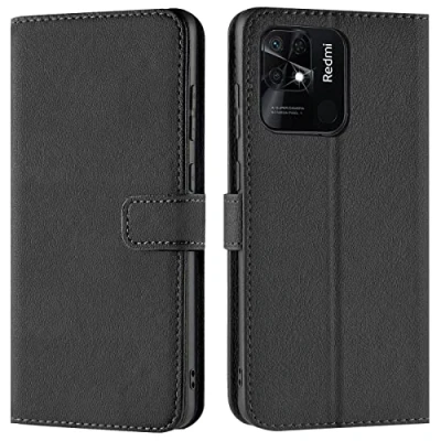 Abbildung von Verco Handyhülle für Xiaomi Poco C40 Hülle, Bookcase Tasche Flipcover Case [Kartenfächer/Aufstellfunktion], Schwarz