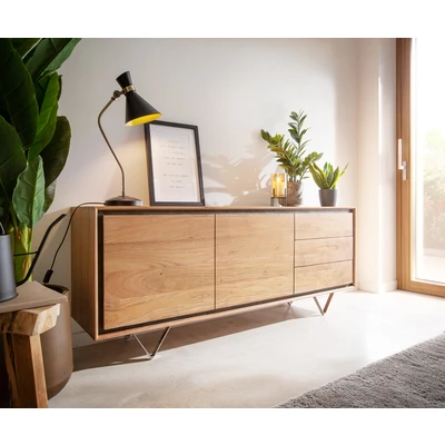 Abbildung von Sideboard Stonegrace 175 cm Akazie Natur 2 Türen 3 Schubladen Steinfurnier V Fuß